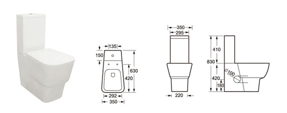 Двойное полное 3L 6L Wc Eco Washdown положения пола туалета 2 частей дружелюбное