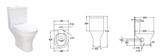 Двойное полное 3L 6L моя вниз двухкусочный Wc на Bathroom 600*368*398MM