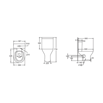 Двойное полное 3L 6L моя вниз двухкусочный Wc на Bathroom 600*368*398MM