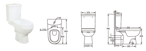 Вытягивать усадите Wc туалета 655*375*795mm двухкусочный для Bathroom