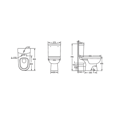 Вытягивать усадите Wc туалета 655*375*795mm двухкусочный для Bathroom